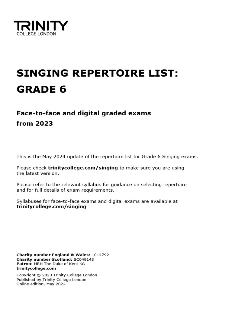10029 Singing rep 2023 - Grade 6 - May2024 | Download Free PDF | Opera ...