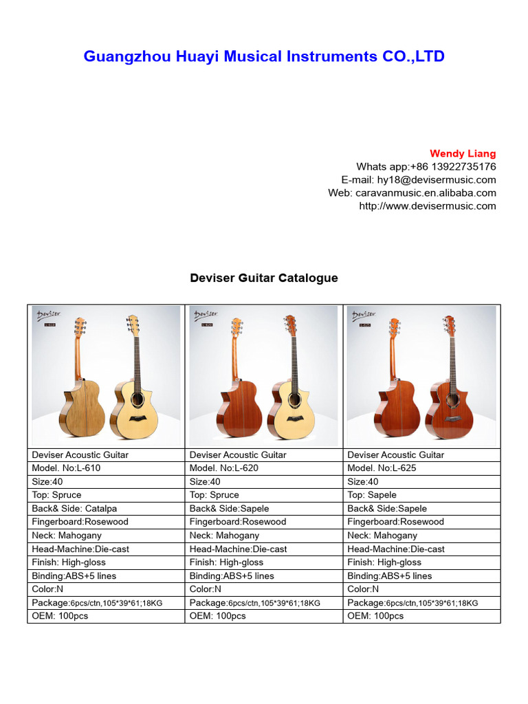 Deviser Acoustic Guitar Catalogue | PDF | Guitars | Necked Lutes