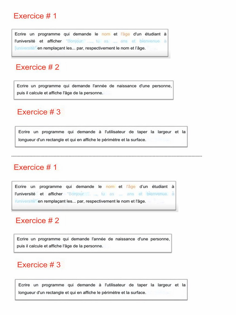 Exercices de programmation Python basiques | PDF | Informatique | Génie ...