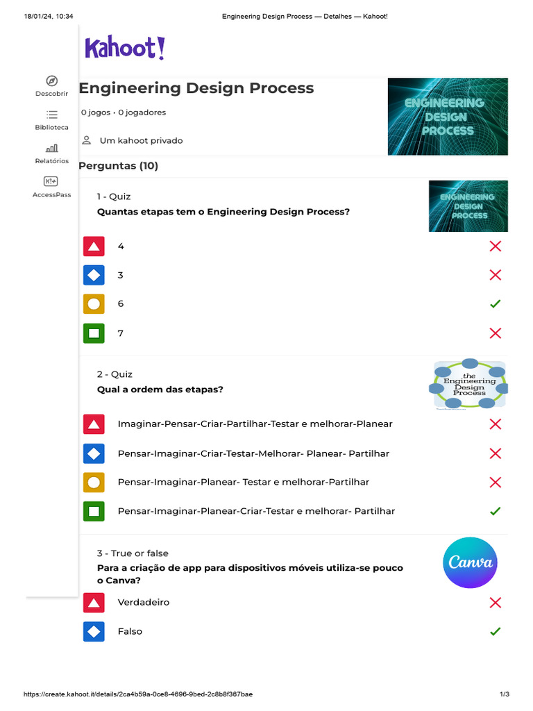 Engineering Design Process - Detalhes - Kahoot! | PDF | Aplicativo para ...