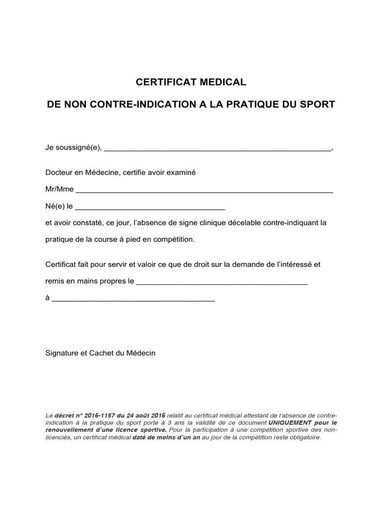 Certificat médical de non contre-indication | PDF