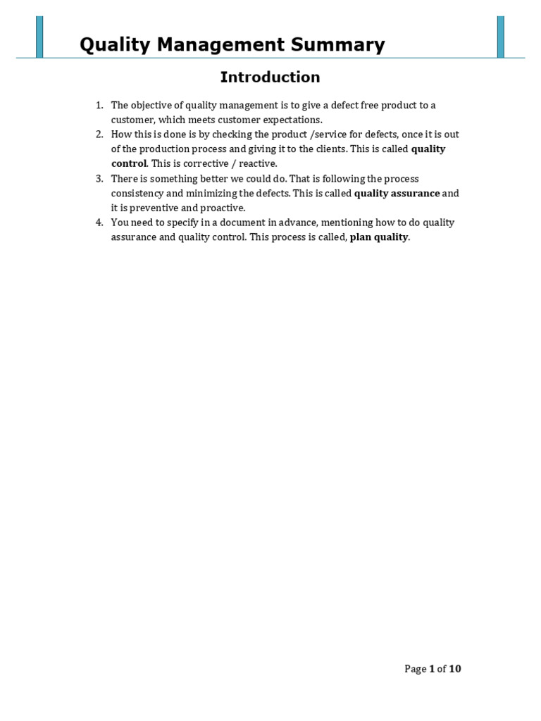 Quality Management Overview and Techniques | PDF | Quality Assurance ...