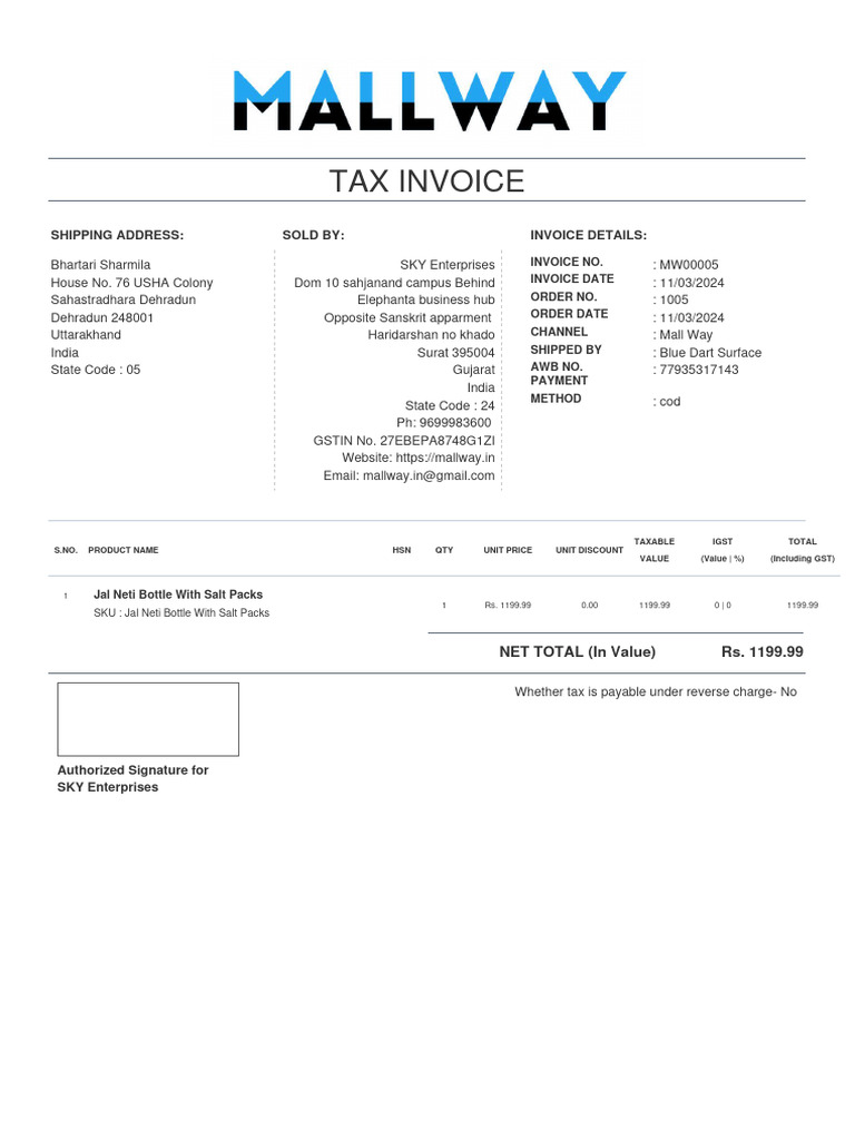 Invoice for Haridarshan Order 1005 | PDF | Economies | Public Finance