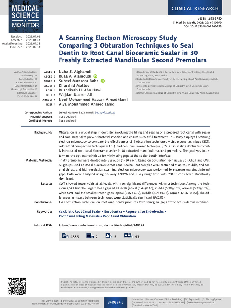 A Scanning Electron Microscopy Study Comparing 3 Obturation Techniques ...