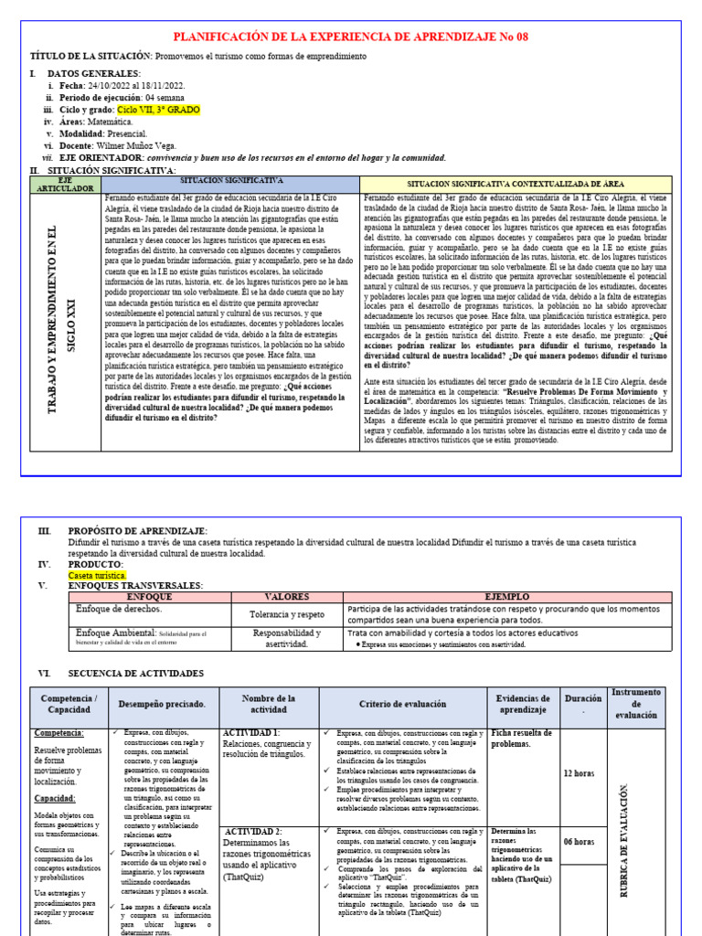 Experiencia 08 3 Grado Pdf Geometría Turismo