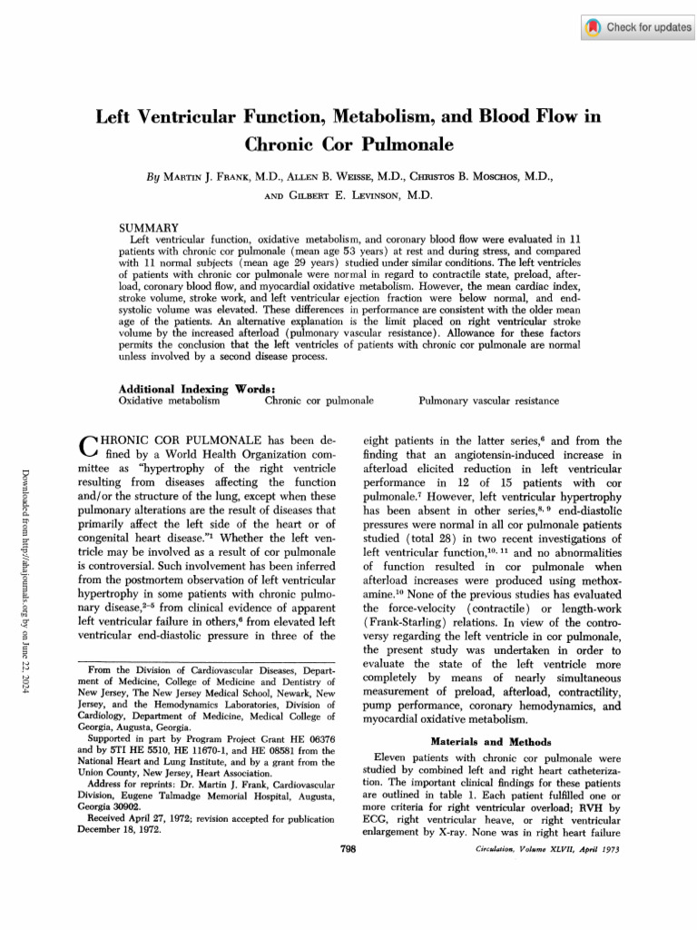Left Ventricular Function in Cor Pulmonale | PDF | Ventricle (Heart ...