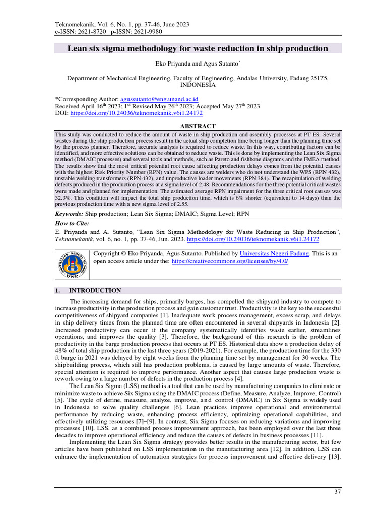 Lean Six Sigma Methodology For Waste Reduction in | PDF | Six Sigma ...