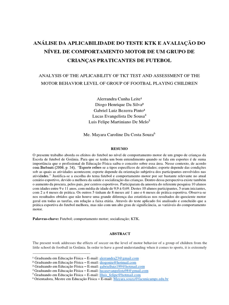 Efeitos do Teste KTK no Futebol Infantil | PDF | Aprendizado | Futebol