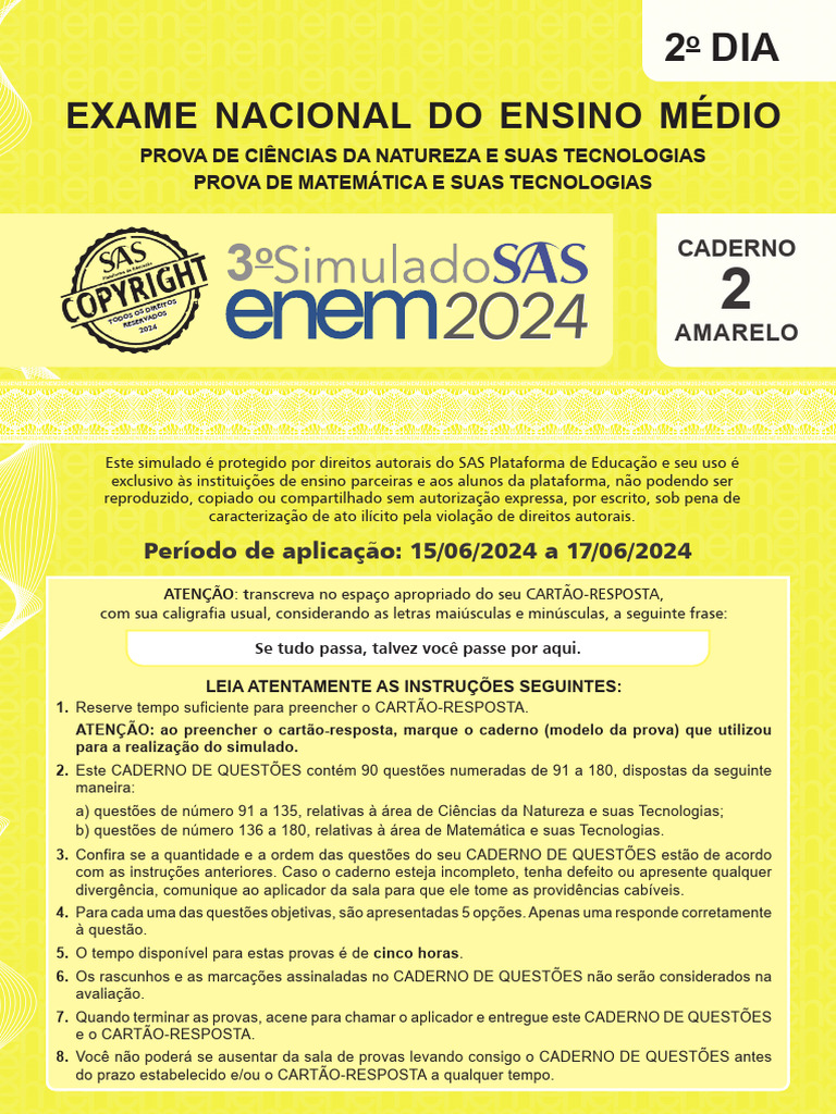 3º Sas Enem 2024 - 2º Dia - Amarelo | PDF | Ribossomo | RNA