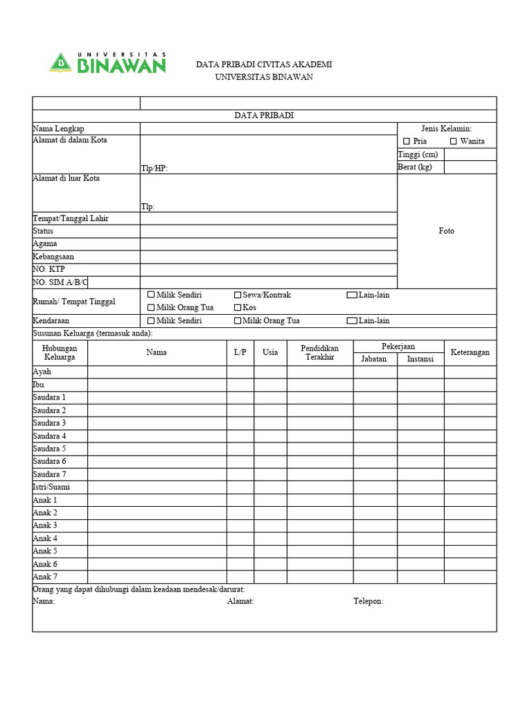 Form data karyawan baru pdf