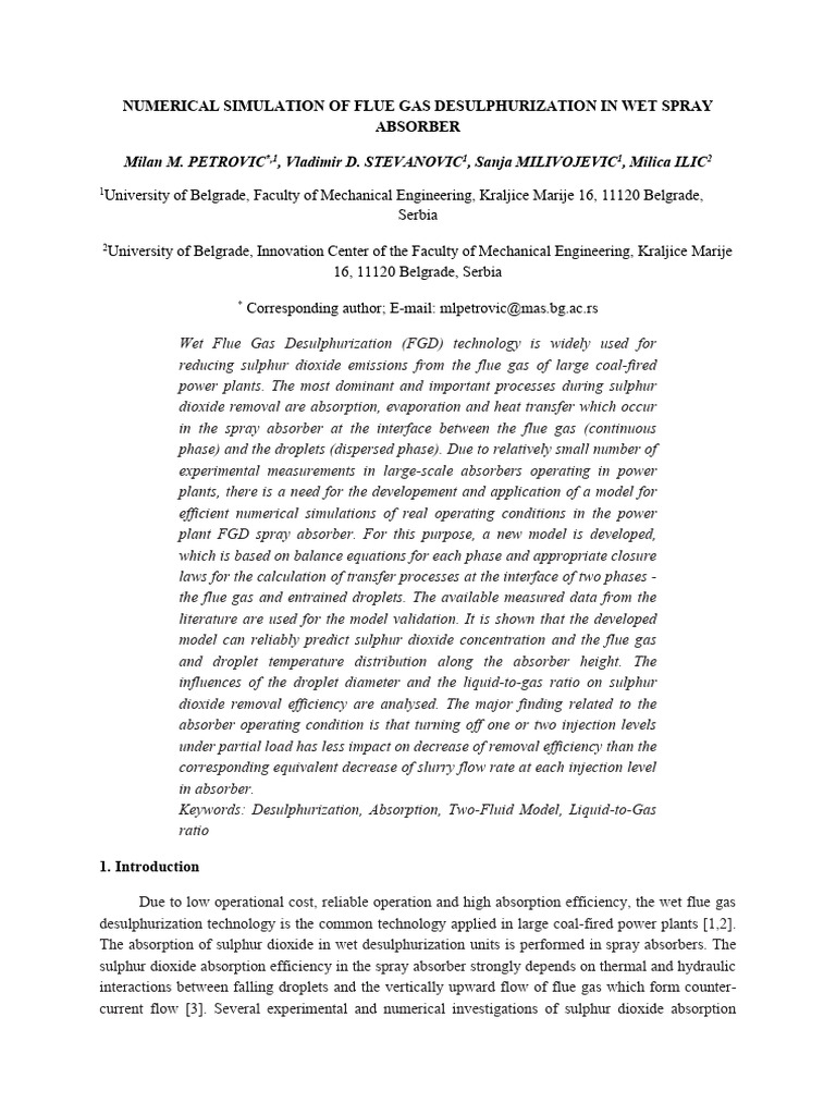 Paper - Numerical Simulation of Flue Gas Desulphurization in Wet Spray ...