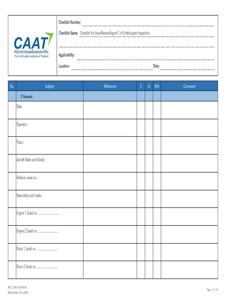 Helicopter Inspection Checklist – IYMUUK