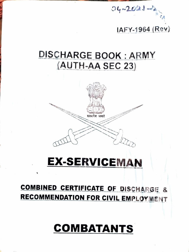 Discharge Book: Army: (Auth-Aa Sec 23) | PDF