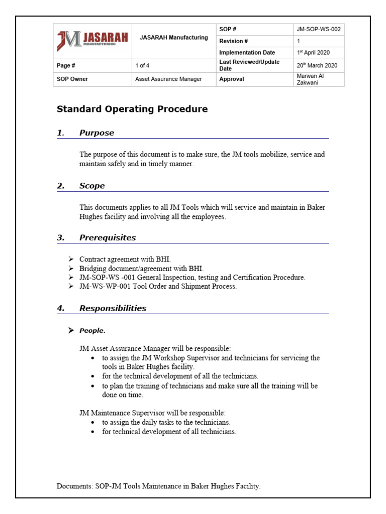 JM-SOP-WS-002 FDS Tools Maintenance in Third Party Facility | PDF ...