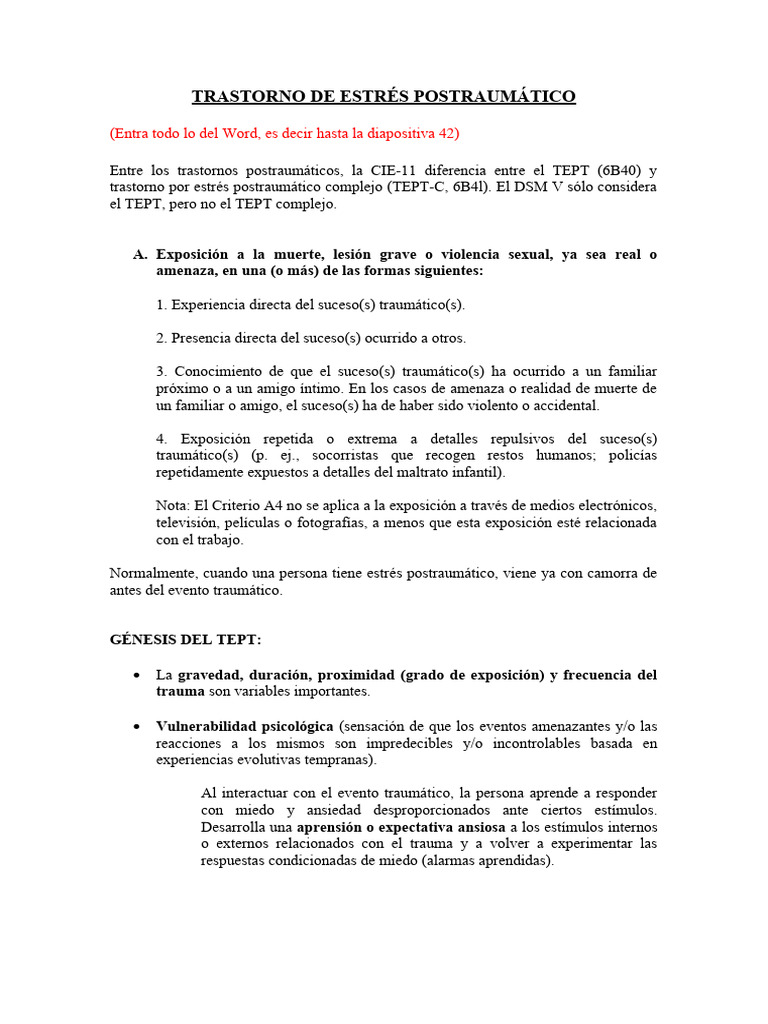 Trastorno de Estrés Postraumático | PDF | Trauma psicólogico ...