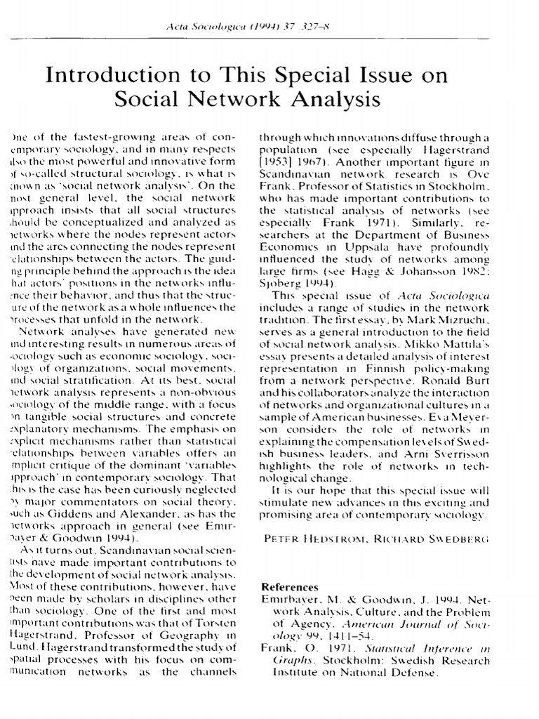 Image showcasing Hedstrom Swedberg 1994 Introduction To This Special Issue On Social ...