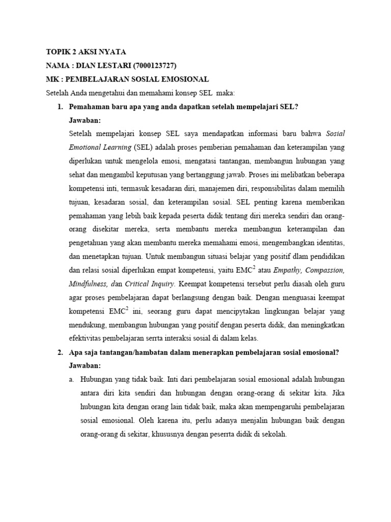 T.2 Aksi Nyata Refleksi & LK 2.9 - Dian Lestari - Pse | PDF