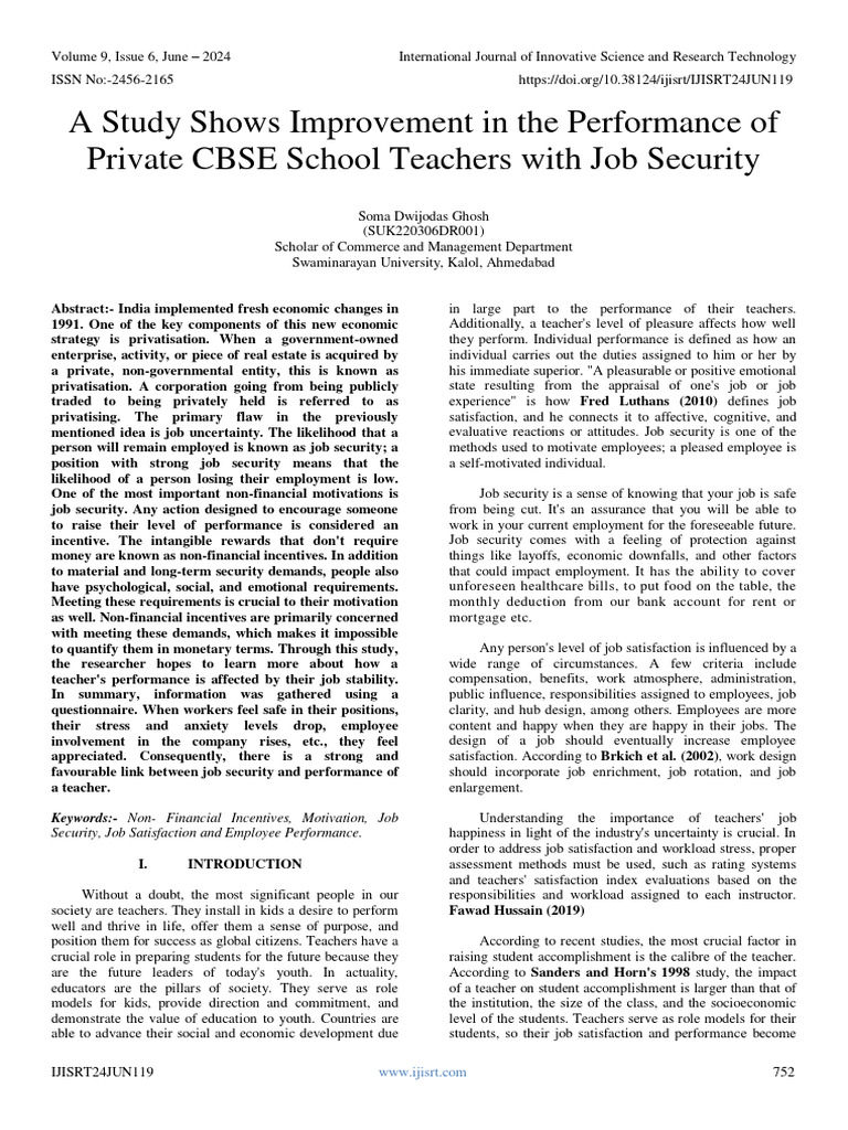 A Study Shows Improvement In The Performance Of Private Cbse School