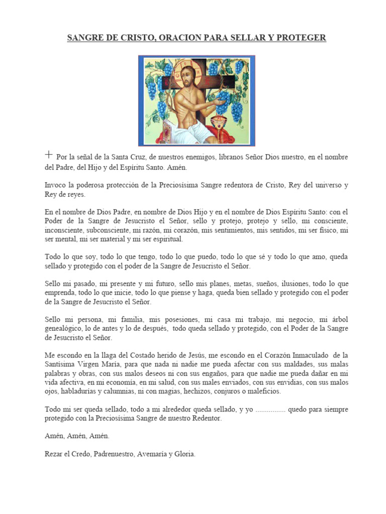 Sangre De Cristo Oracion Para Sellar Y Proteger Pdf