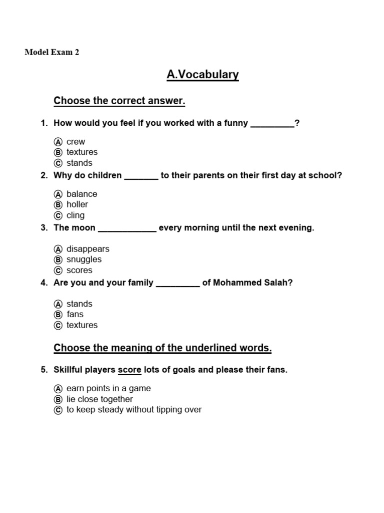 Vocabulary and Comprehension Exam | PDF | Language Arts & Discipline | Art
