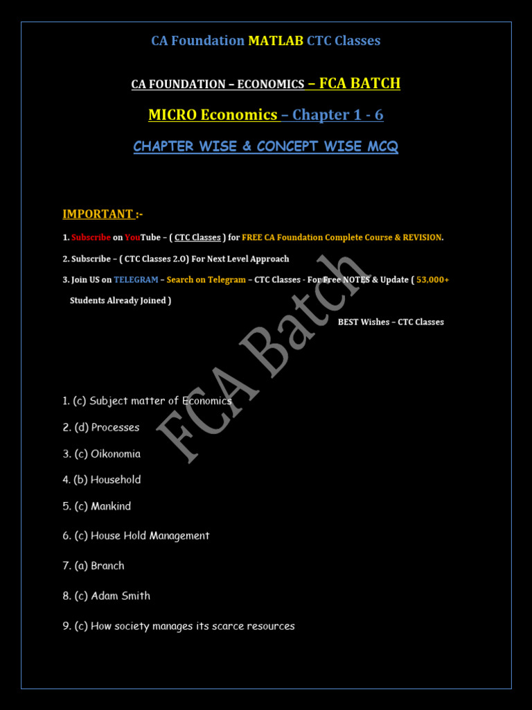 500 Q Solution Chapter 1 Micro Eco I FCA Batch I CTC Classes | PDF ...