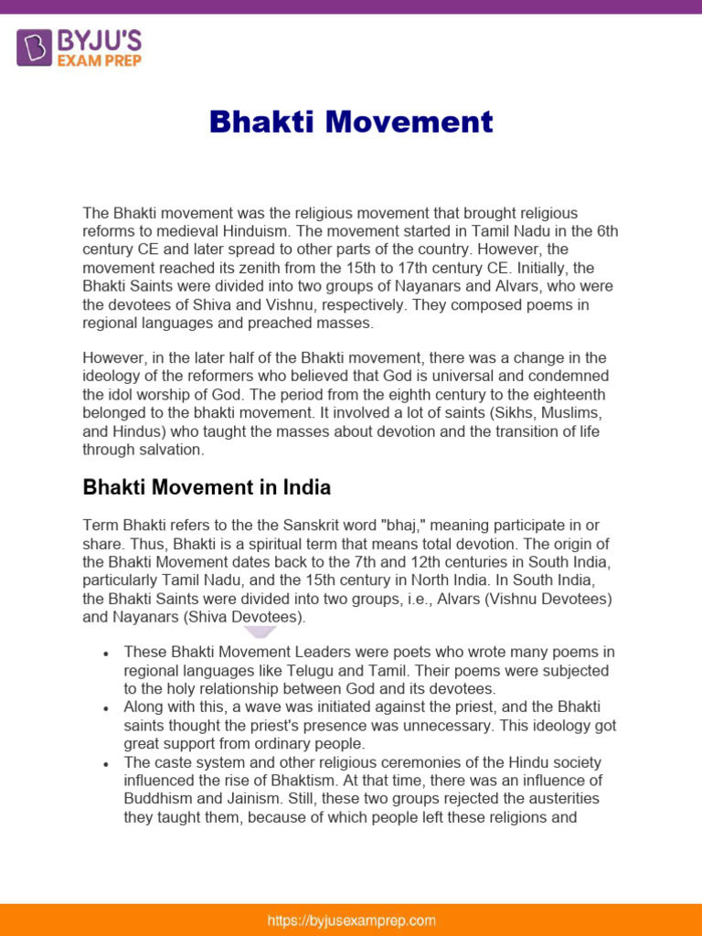 Overview of the Bhakti Movement | PDF | Bhakti Movement | Bhakti