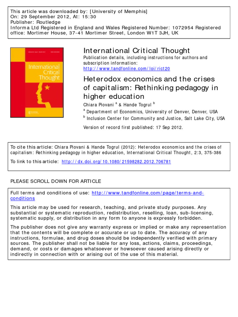 Rethinking Economics Pedagogy for Crisis | PDF | Economics | Heterodox ...
