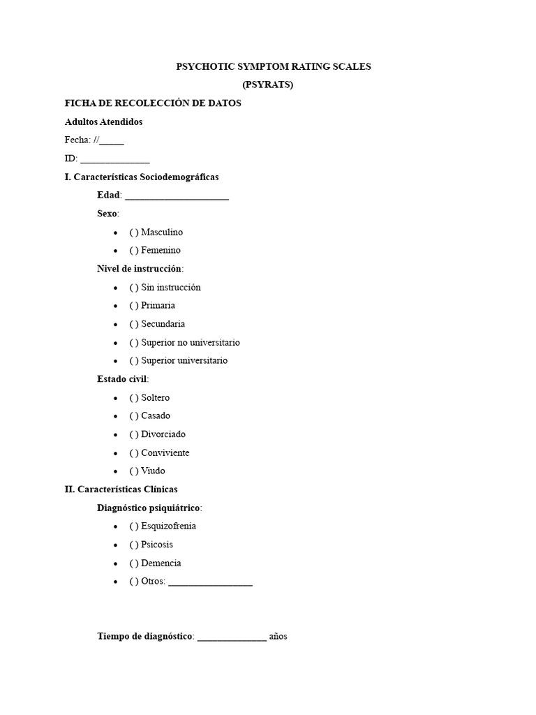 Ficha de Recolección de Datos y Escala Psyrats | PDF | Alucinación ...