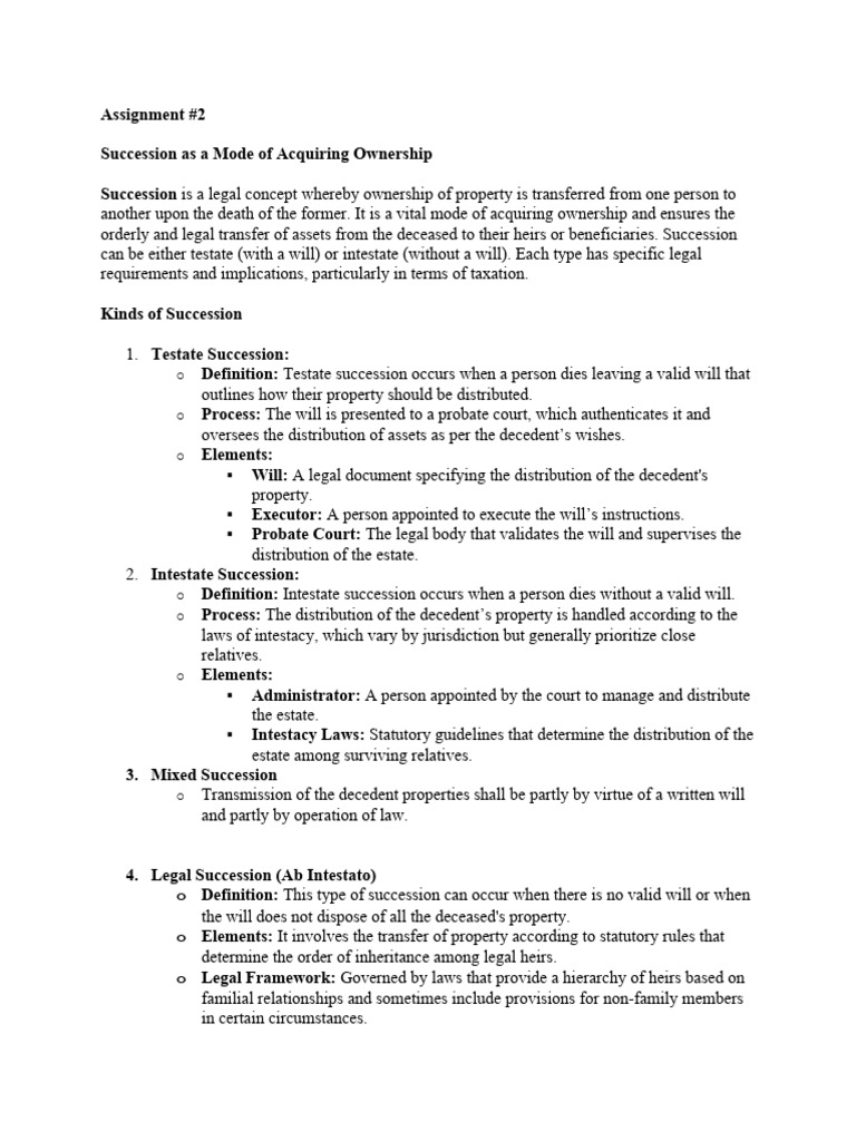 Succession As A Mode of Acquiring Ownership | PDF | Intestacy | Estate ...