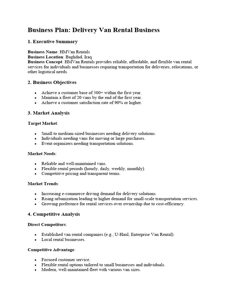 Van Rental Business Plan Overview | PDF | Marketing | E Commerce