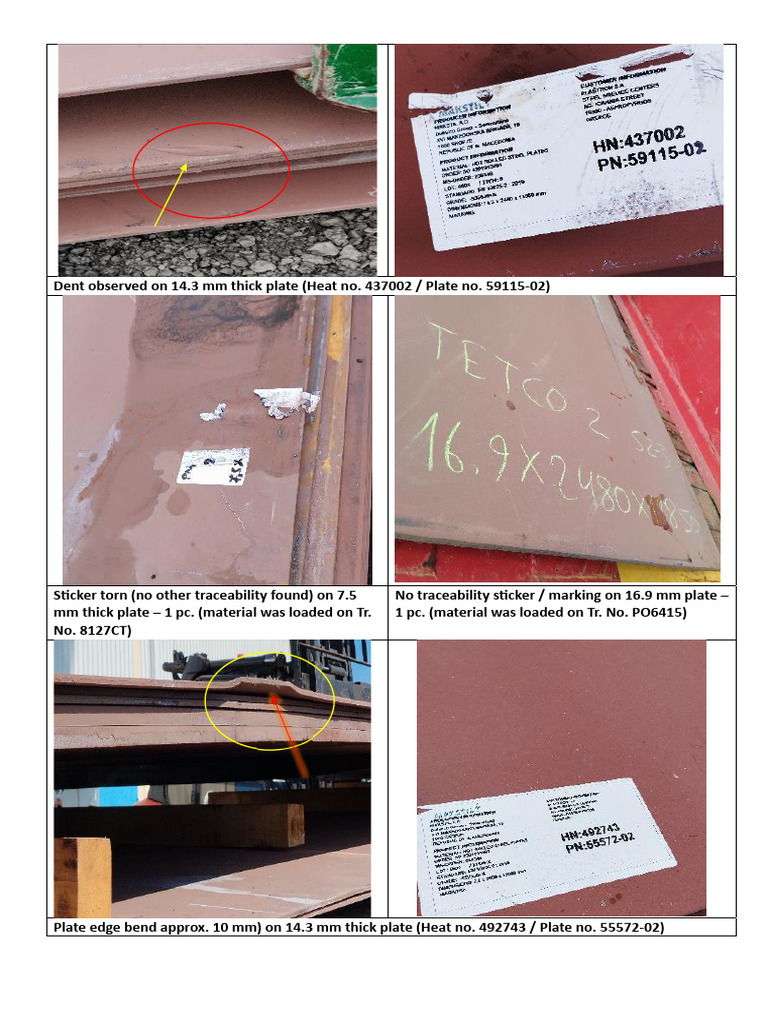 Raw MAterial Plate - Observation Photographs | PDF
