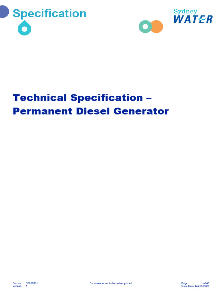 Permanent Diesel Generator Specification | PDF | Battery Charger ...