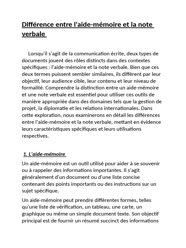 Aide-mémoire vs Note verbale : Distinctions | PDF | la communication ...