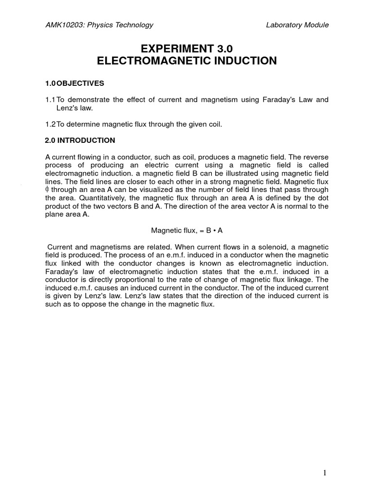 Electromagnetic Induction Lab Guide | PDF | Electromagnetic Induction ...
