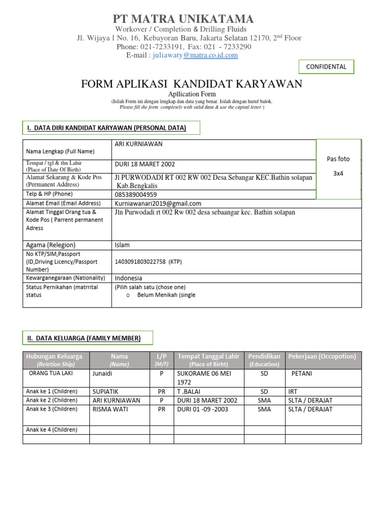 Formulir Aplikasi Karyawan | PDF