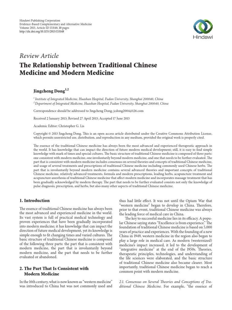 The Relationship Between Traditional Chinese Medicine and Modern ...