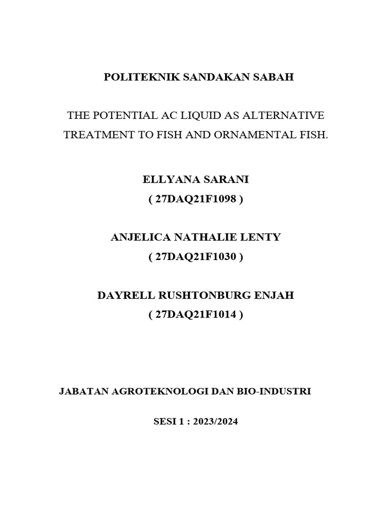 AC Liquid Treatment | PDF | Fishkeeping | Aquaculture