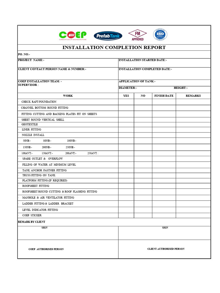 Tank Installation and Testing Report | PDF | Home & Garden | Technology ...