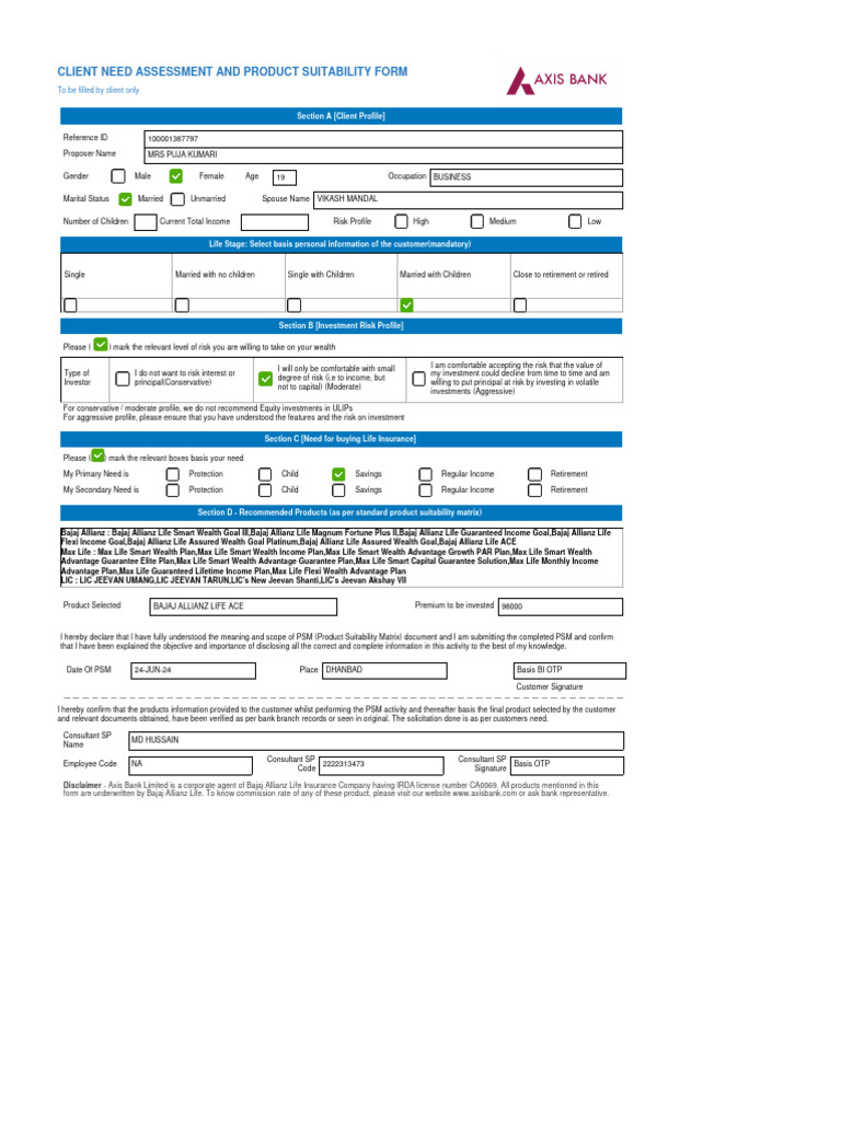 Na Axis PS Form | PDF | Investing | Risk