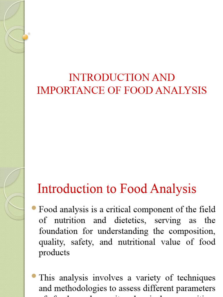 Introduction and Importance of Food Analysis1 PDF Food Safety