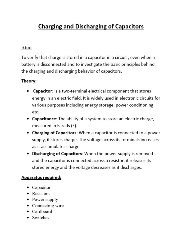 Capacitor Charging and Discharging Experiment | PDF | Science & Mathematics