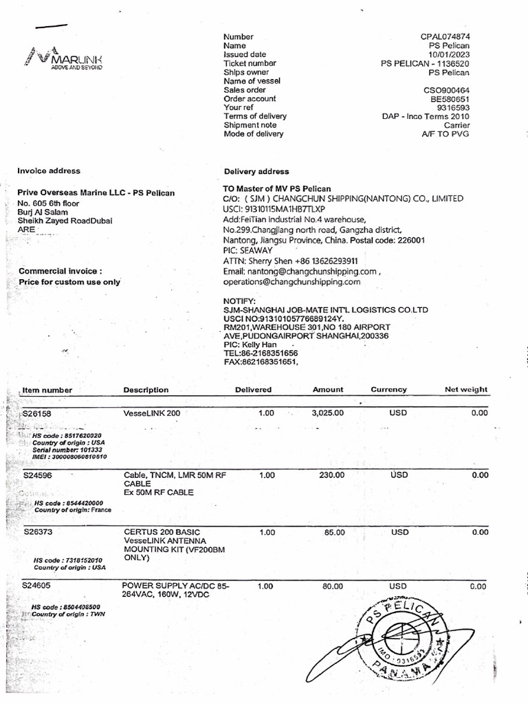 Vsat System Parts Receipt | PDF