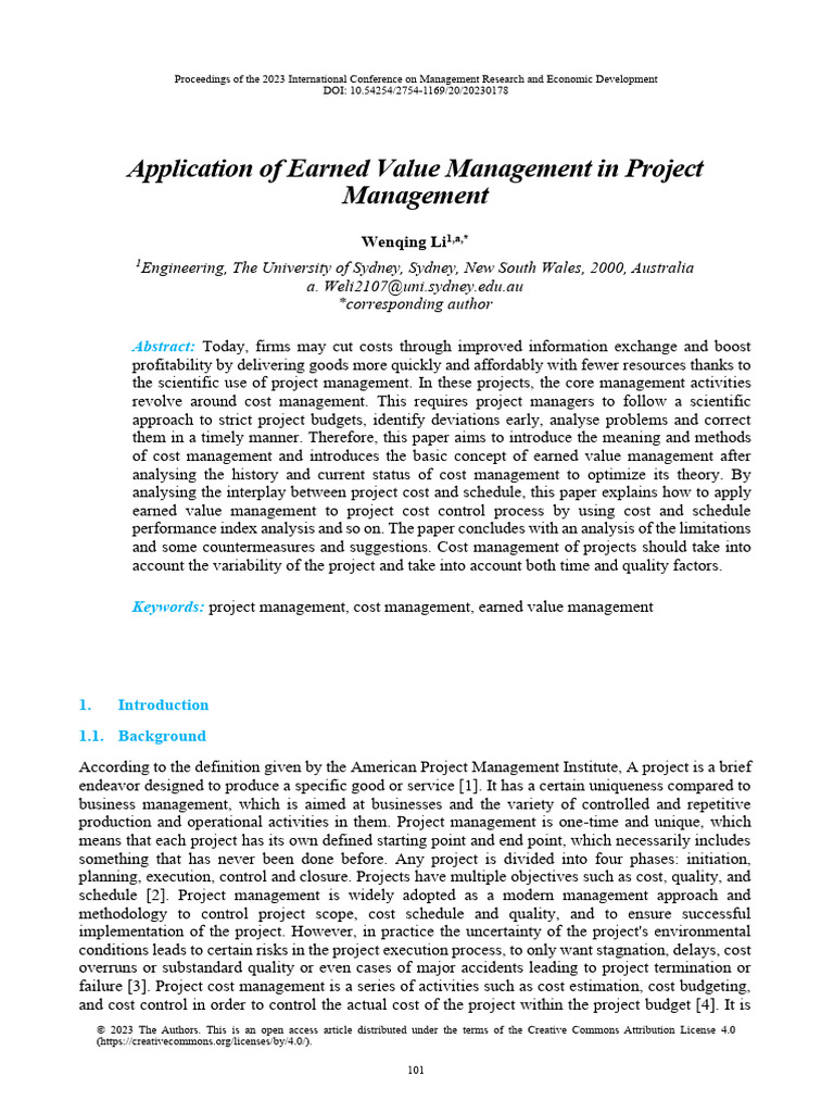 Earned Value Management in Project Cost Control | PDF | Project Management