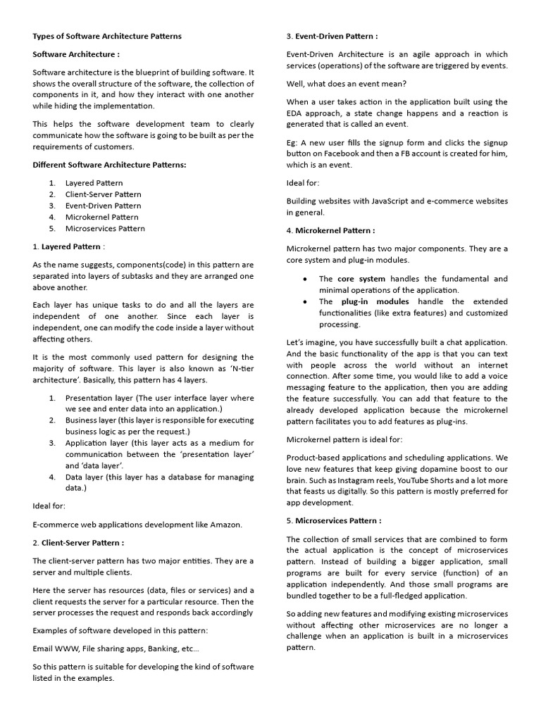 Types of Software Architecture Patterns | PDF | Client–Server Model ...