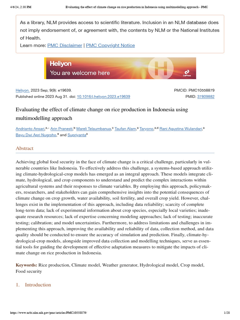 Evaluating The Effect of Climate Change On Rice Production in Indonesia ...