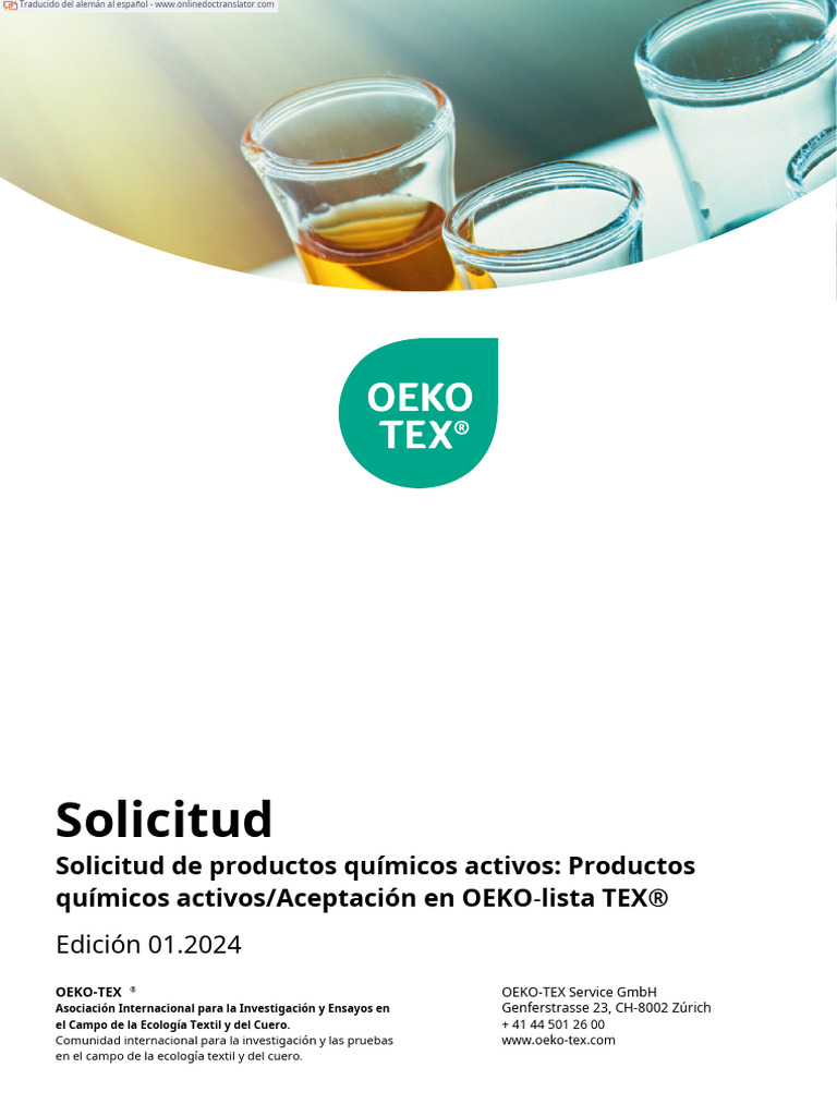 OEKO-TEX STANDARD 100 Application For Active Chemical Products EN DE ...