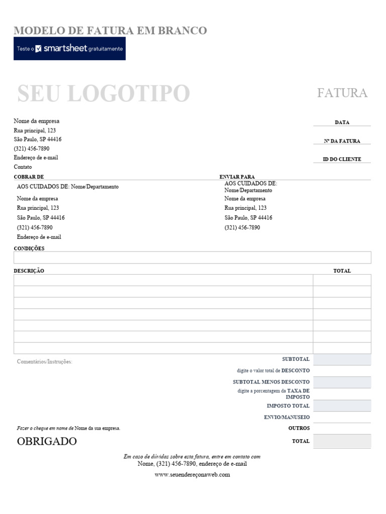 IC Blank Invoice Template 10638 - WORD - PT | PDF