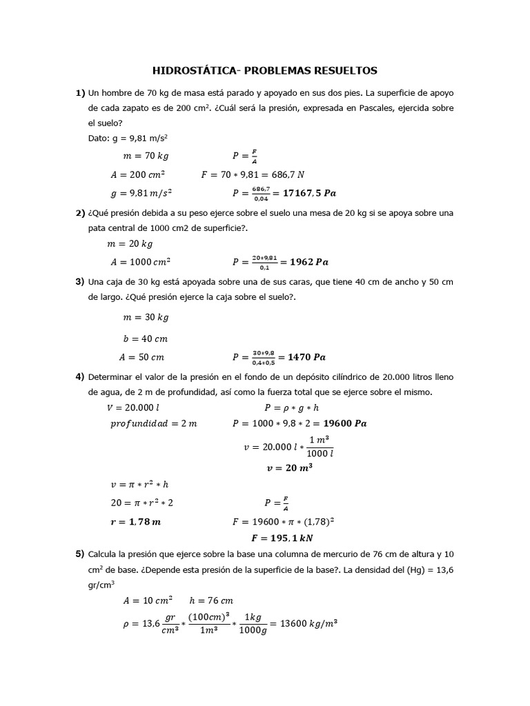 Problemas Resueltos de Hidrostática | PDF | Densidad | Presión