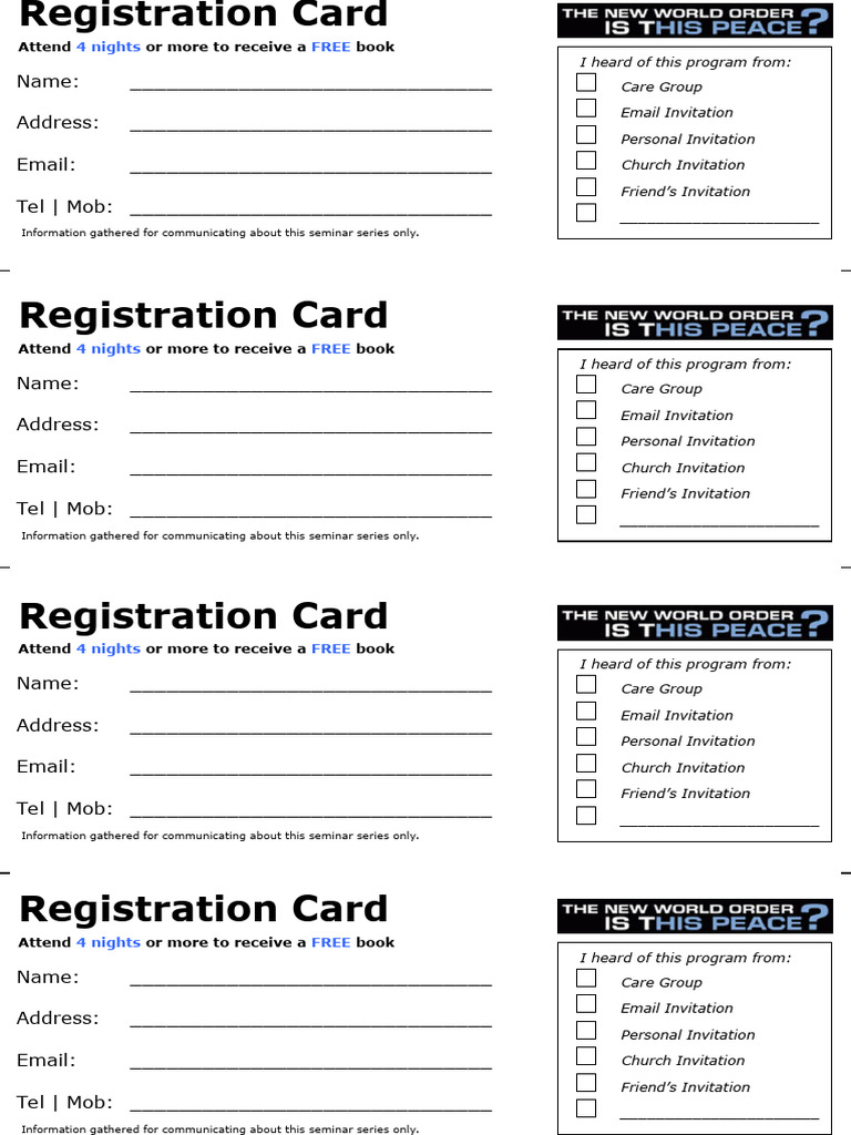 Welcome Team - Sample Registration Card | PDF | Self-Improvement