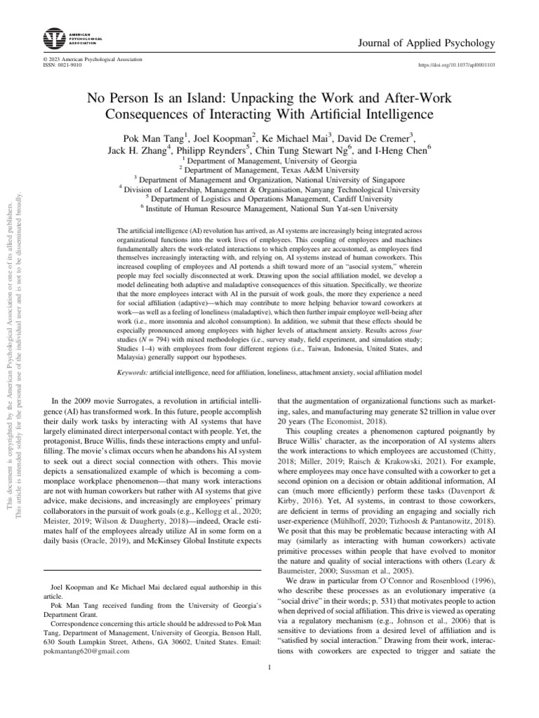 Tang | PDF | Attachment Theory | Artificial Intelligence